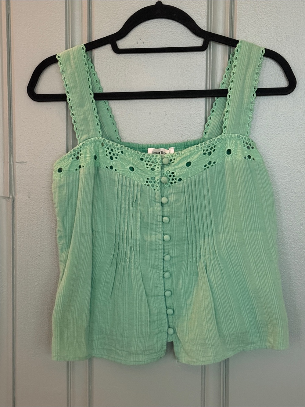 Sweet green 100% cotton top with eyelette detail